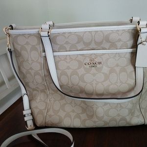 Coach Signature City Zip Top Leather Trimmed